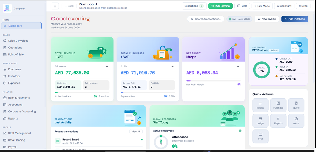 ETaxFlow Live UAE Tax Dashboard